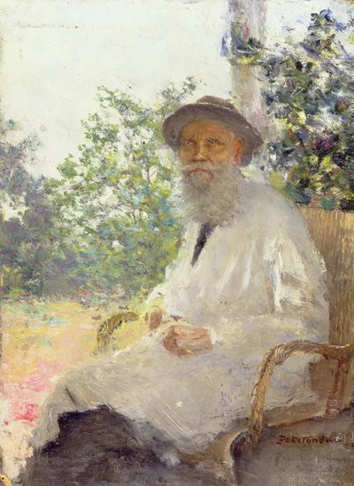Portrait of Lev Nikolaevich Tolstoy on the Terrace, 1905 by Ivan Pokitonov
